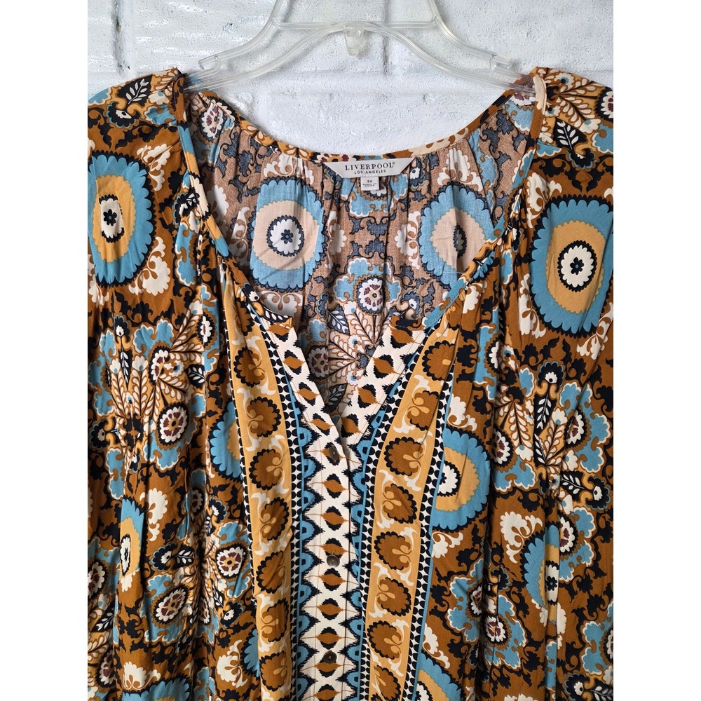Women's size 3X LIVERPOOL top Southwest print blouse Button up long sleeve NWT - Picture 2 of 9